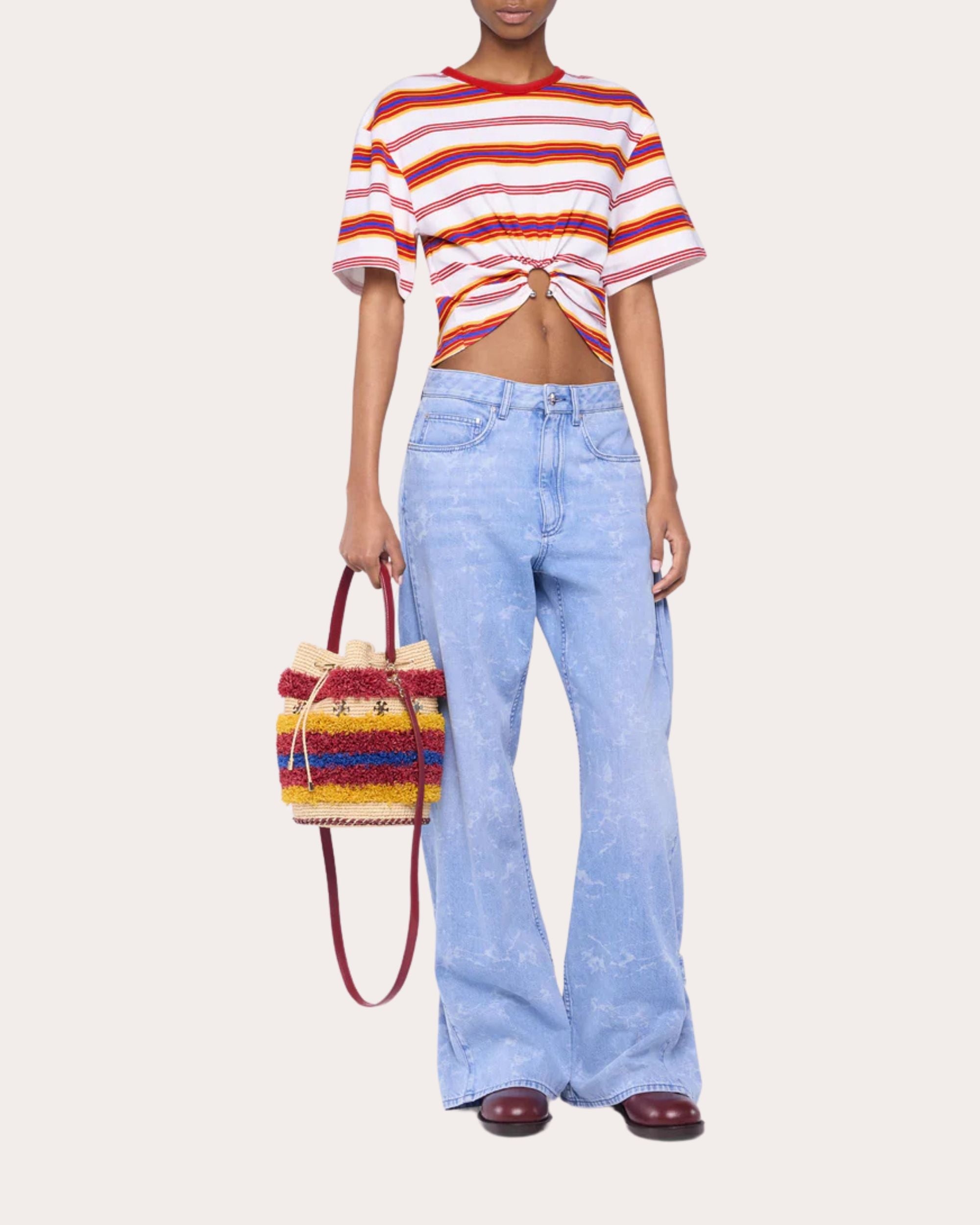 Stripe Cotton Ruched Ring T-Shirt - 2