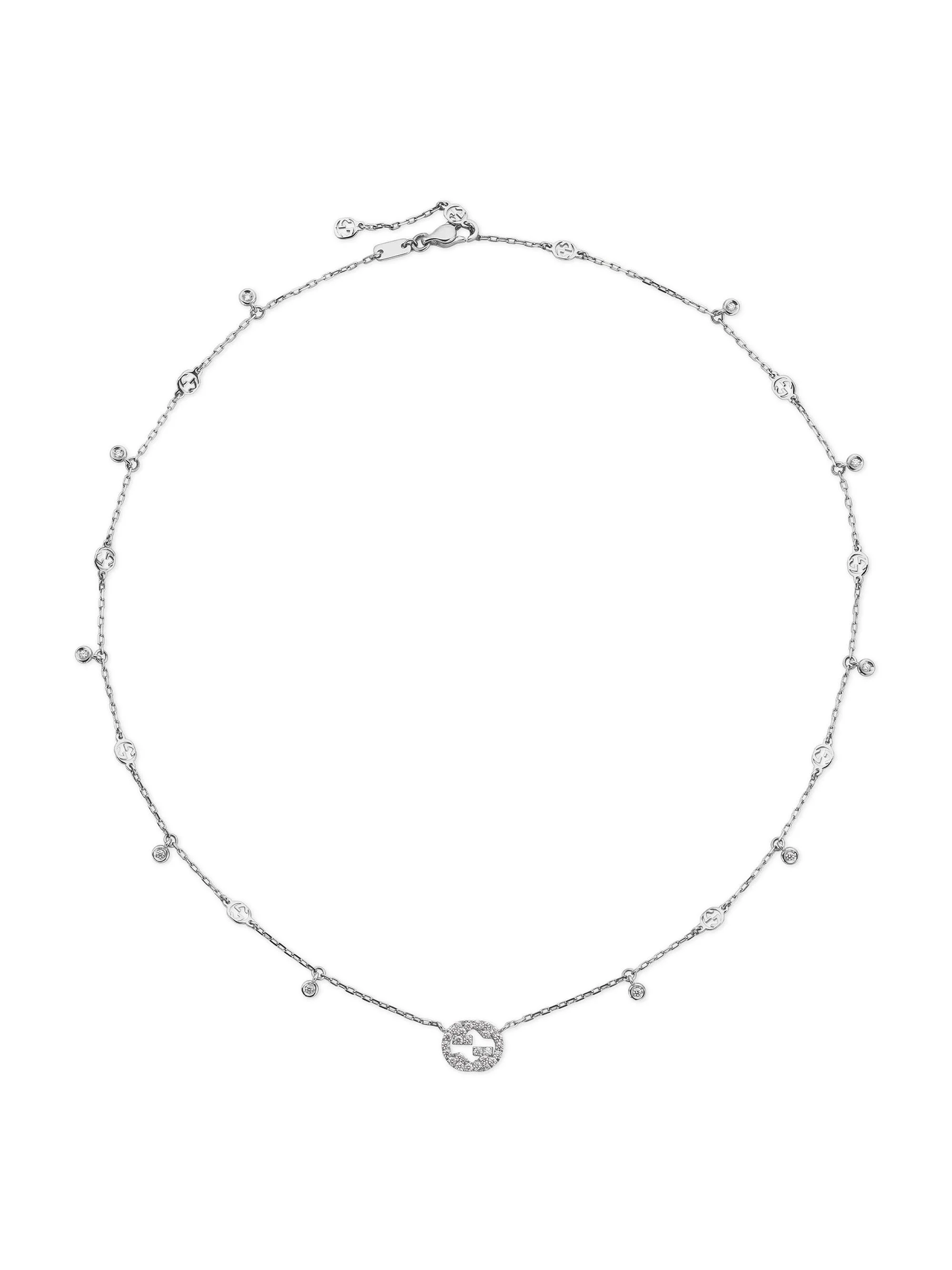 Women's Interlocking G 18K White Gold & 0.27 TCW Diamond Station Necklace - White Gold - 1