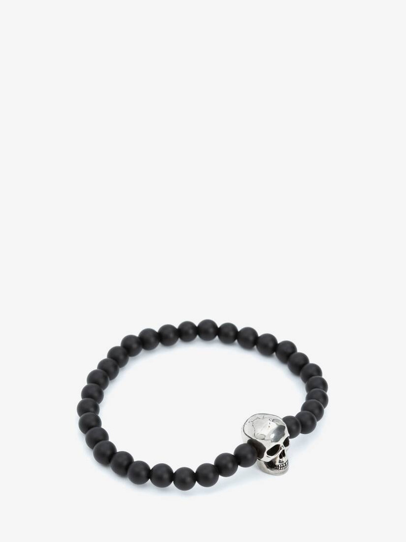 Alexander McQueen Skull Beaded Bracelet in Black/silver outlook