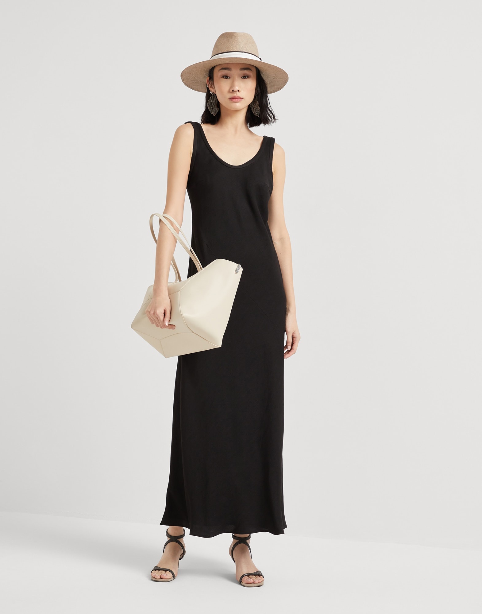 Viscose and linen fluid twill tank dress with shiny details - 5