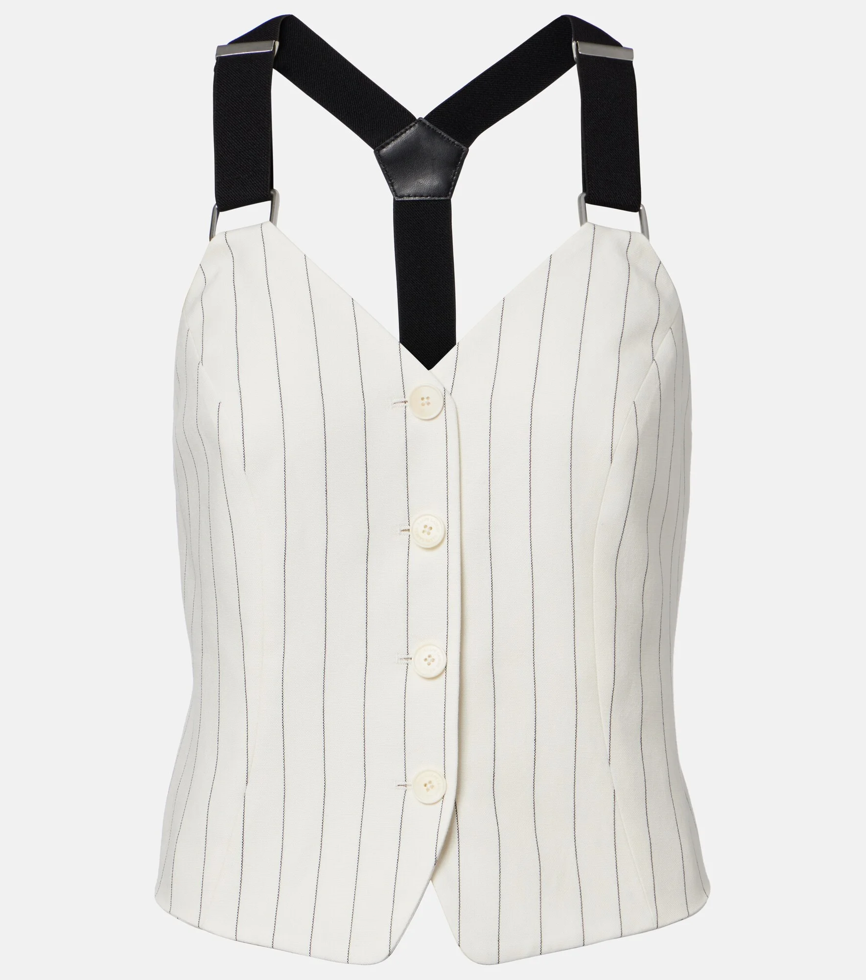 Donnella pinstriped cotton, linen and wool bustier top - 1