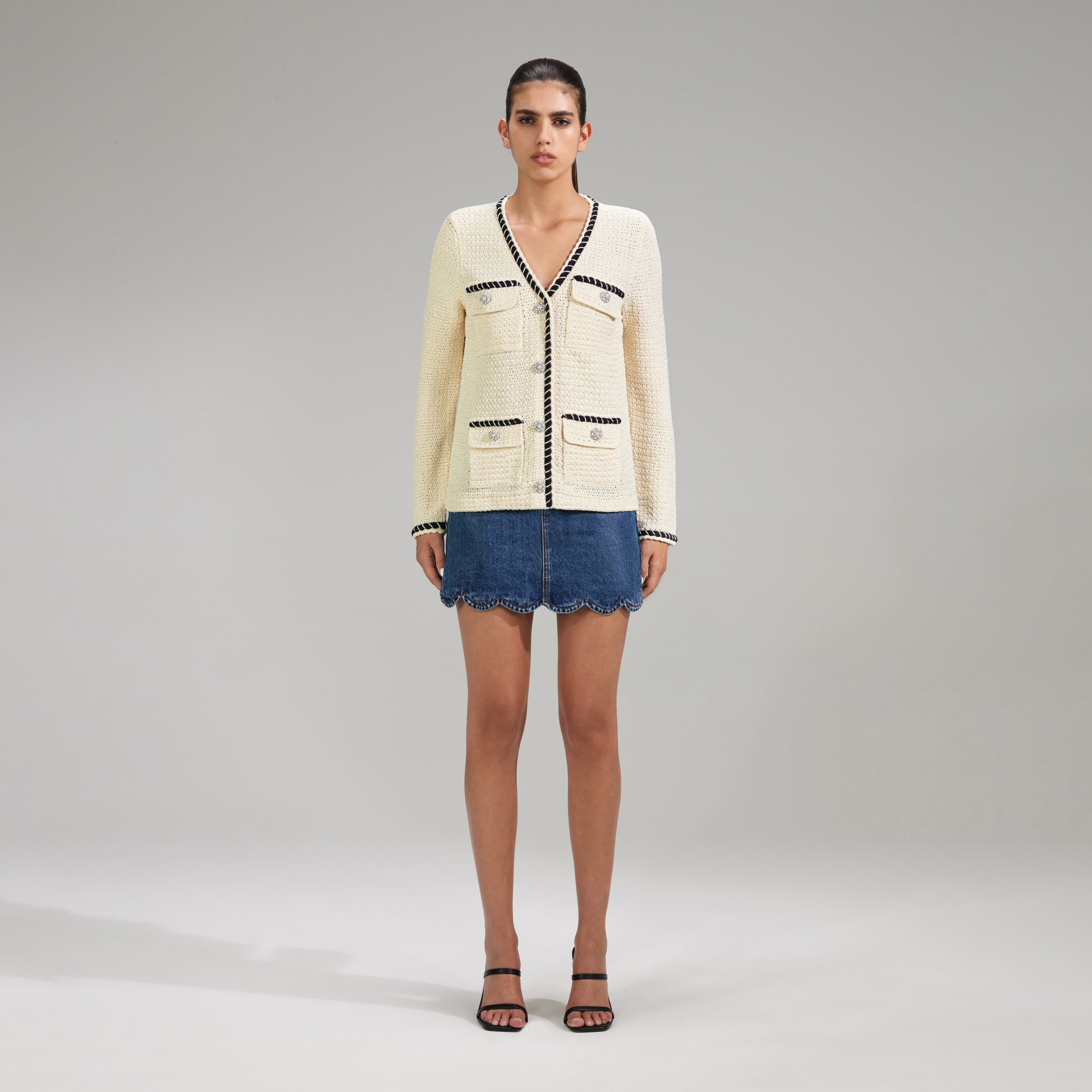 Cream Sequin Knitted Cardigan - 1