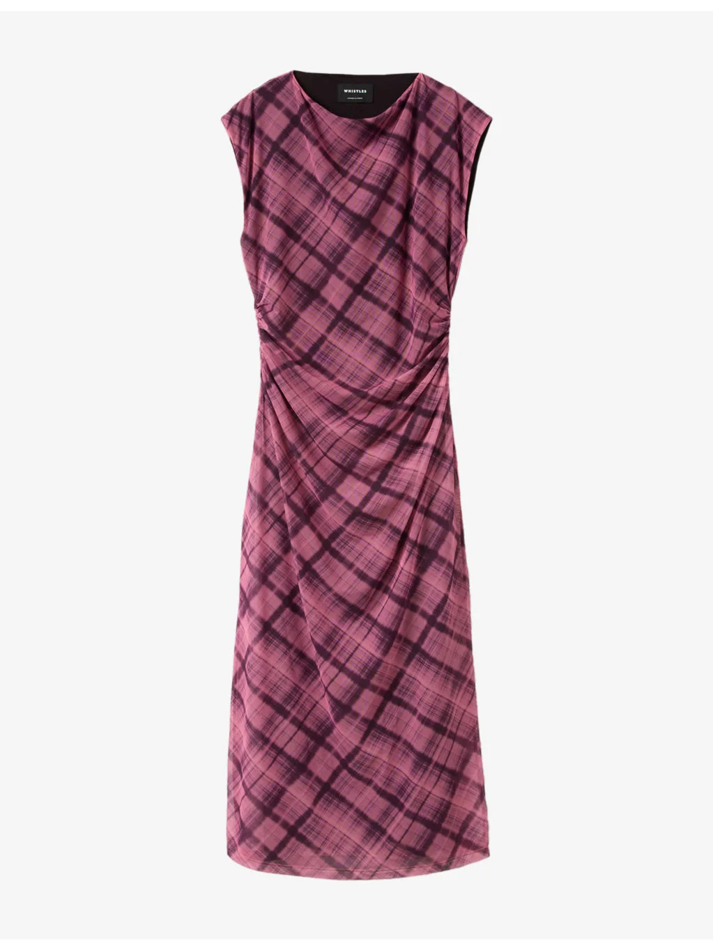 Twist-Check Short-Sleeve Stretch-Mesh Midi Dress - 1
