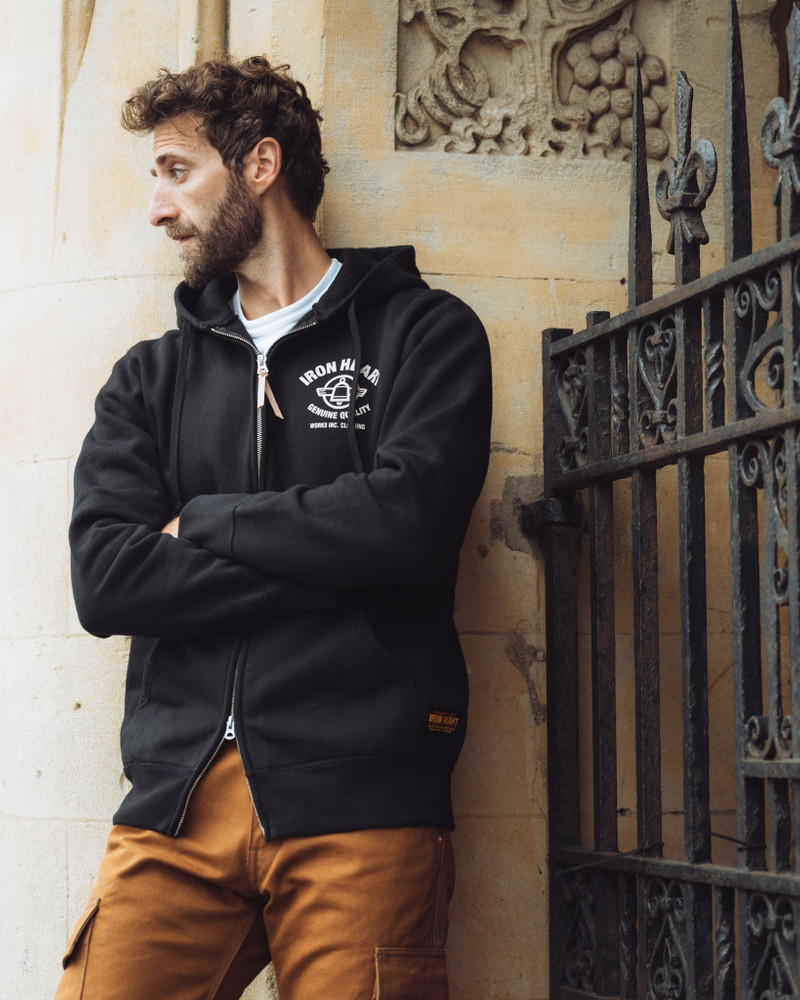 IHSW-81L-BLK PRINTED 14OZ ULTRA HEAVYWEIGHT LOOPWHEEL COTTON ZIPPERED HOODIE - BLACK 3