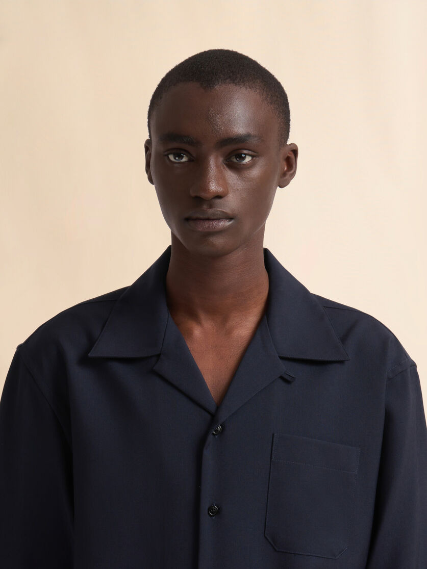 BLUE TROPICAL WOOL BOWLING SHIRT - 4