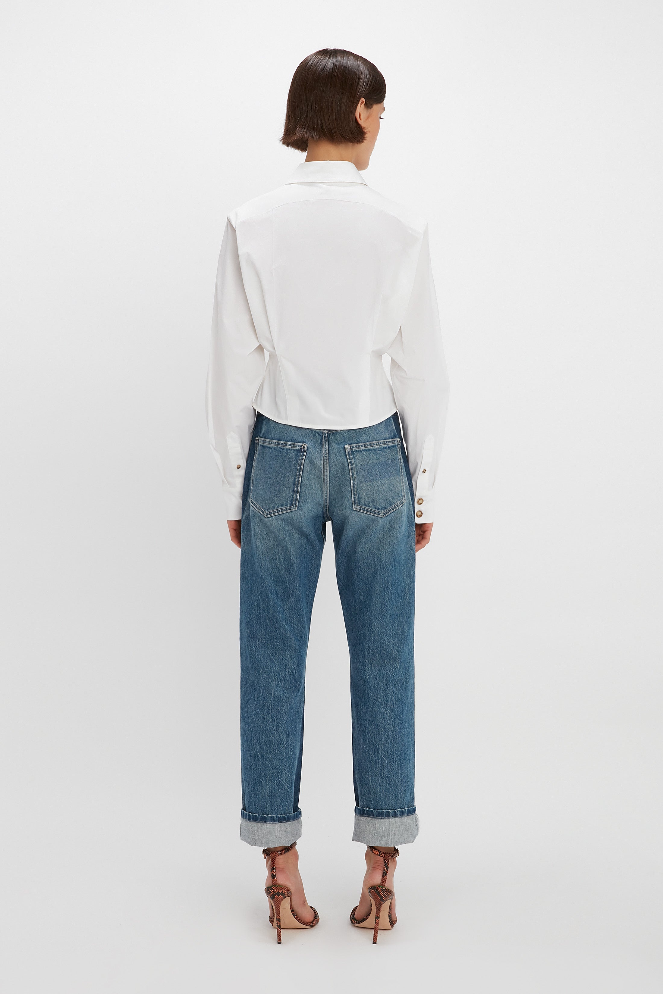 Cropped Fitted Shirt in White - 4