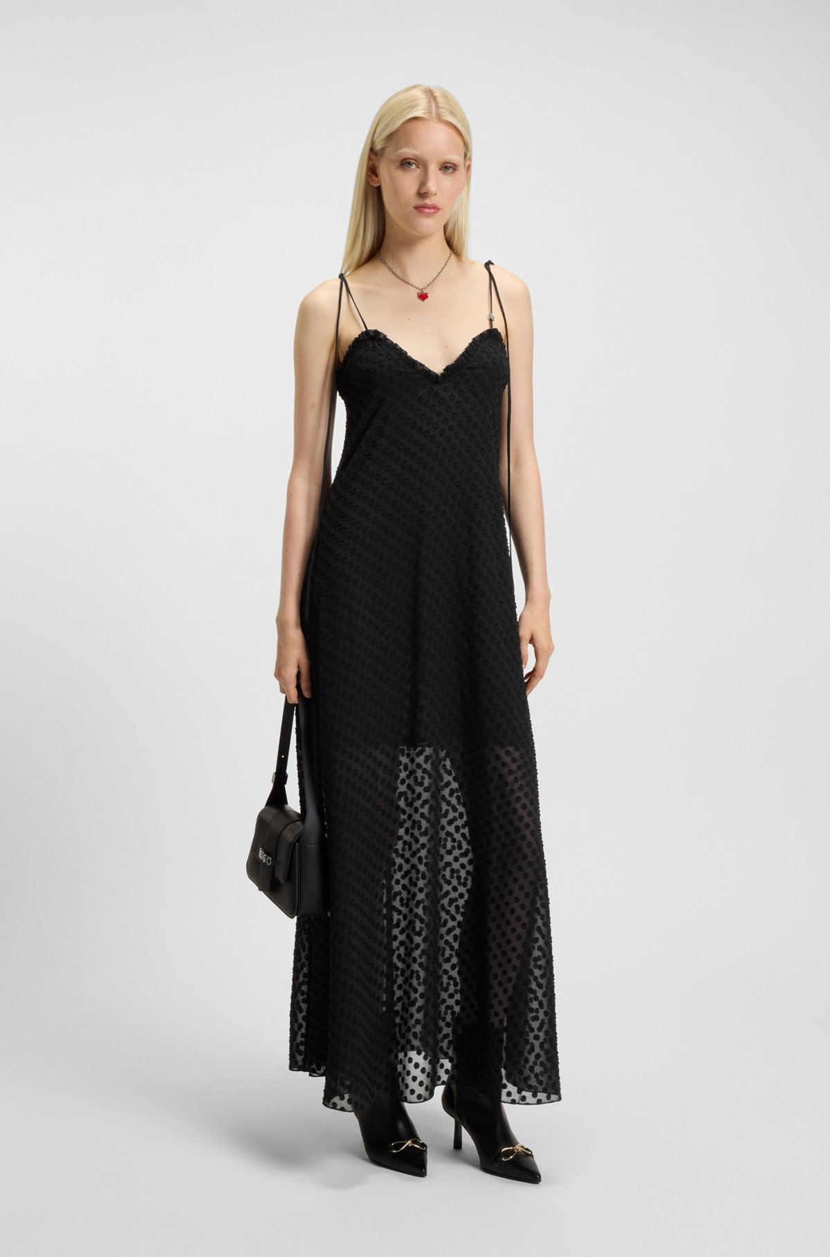 SPAGHETTI-STRAP DRESS WITH DEVORÉ DOT PATTERN - 2