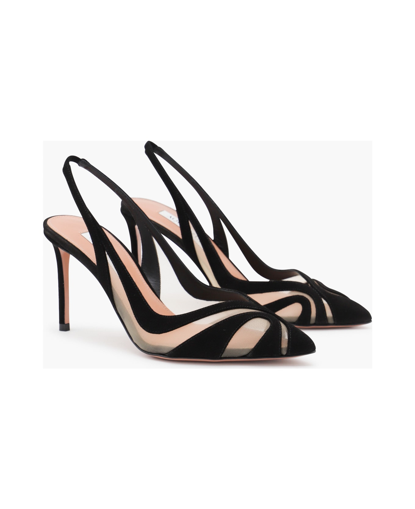 Black Leather Lune Sling 85 Pumps - 2
