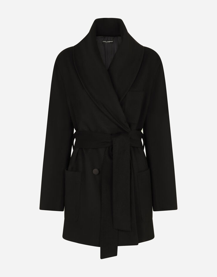 Short belted cashmere robe coat - 3