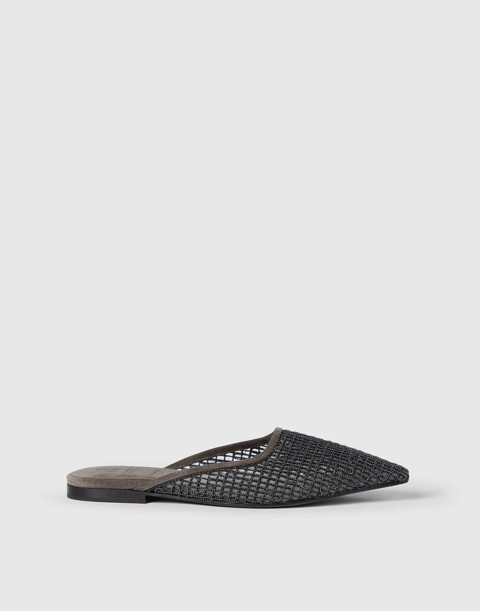 Precious net embroidery mules in suede - 1