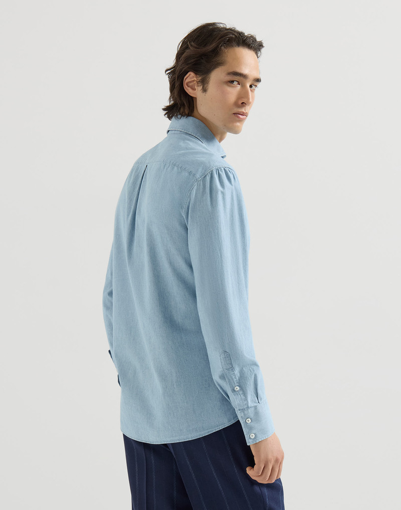 Denim-effect chambray shirt with spread collar 3