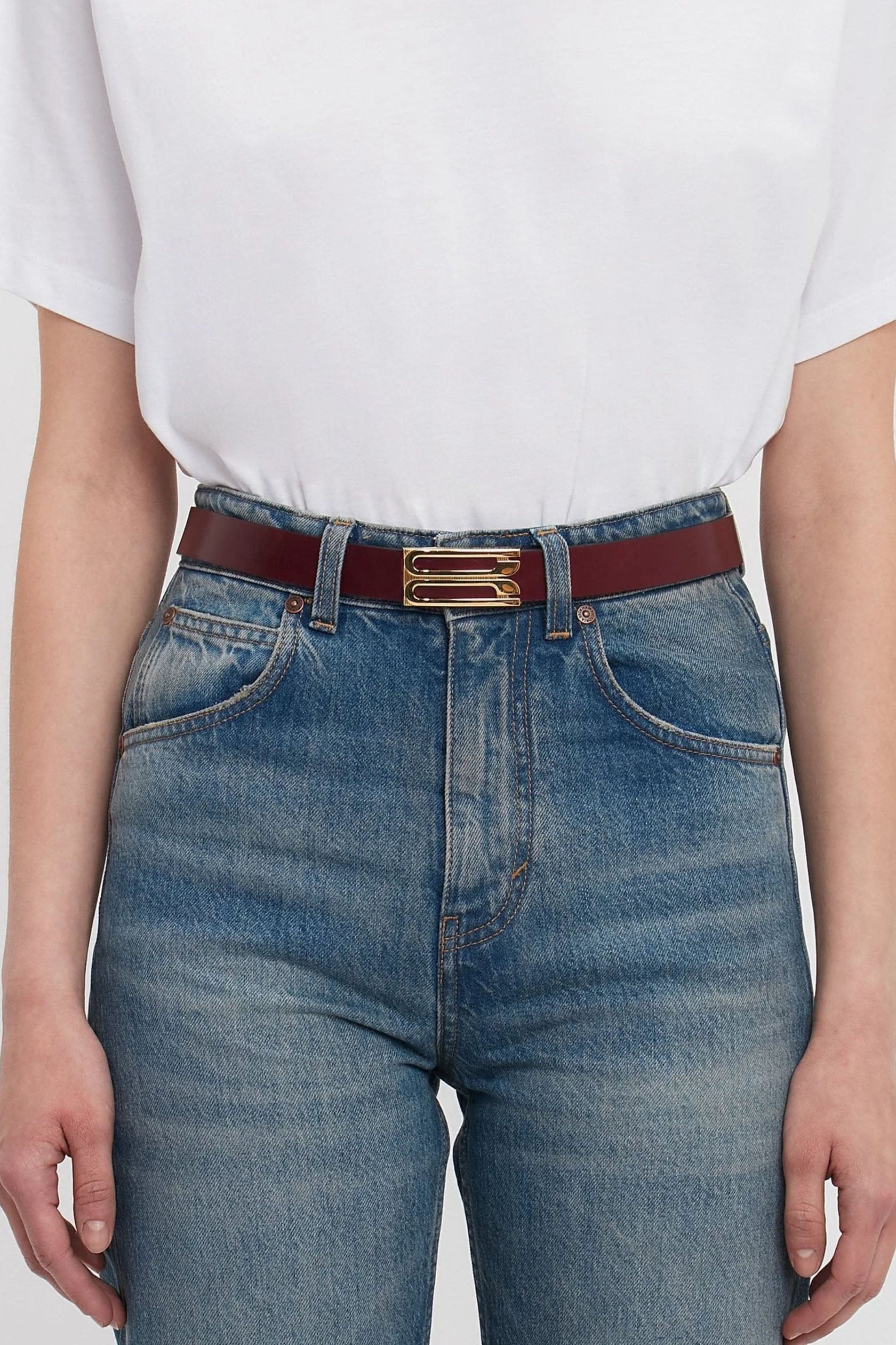 Frame Belt In Burgundy Glossed Leather - 2