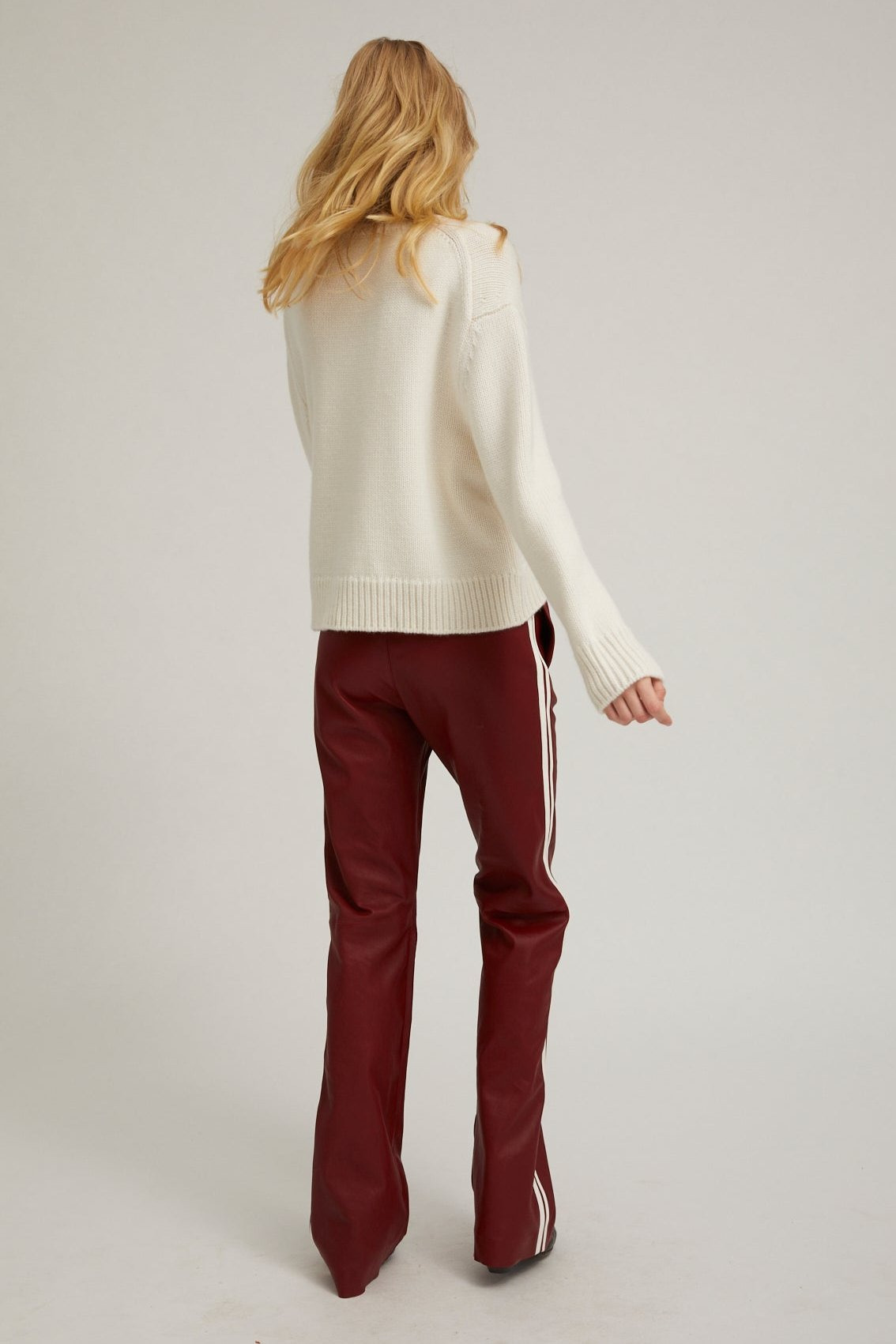 CHERRY LEATHER STRAIGHT LEG ATHLETIC PANTS - 3