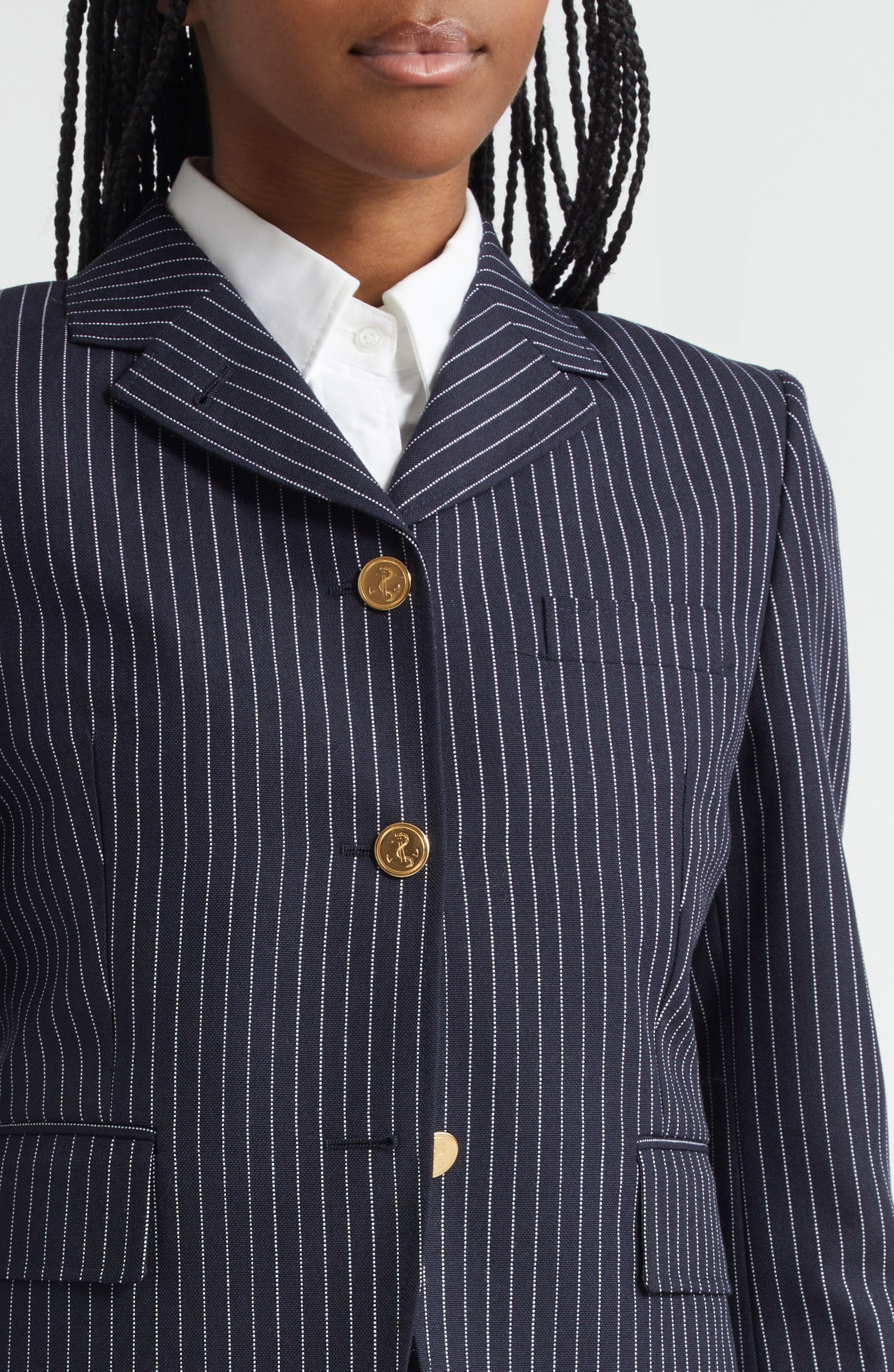 Thom Browne Pinstripe High Twist Wool Sport Coat in Navy at Nordstrom - 5