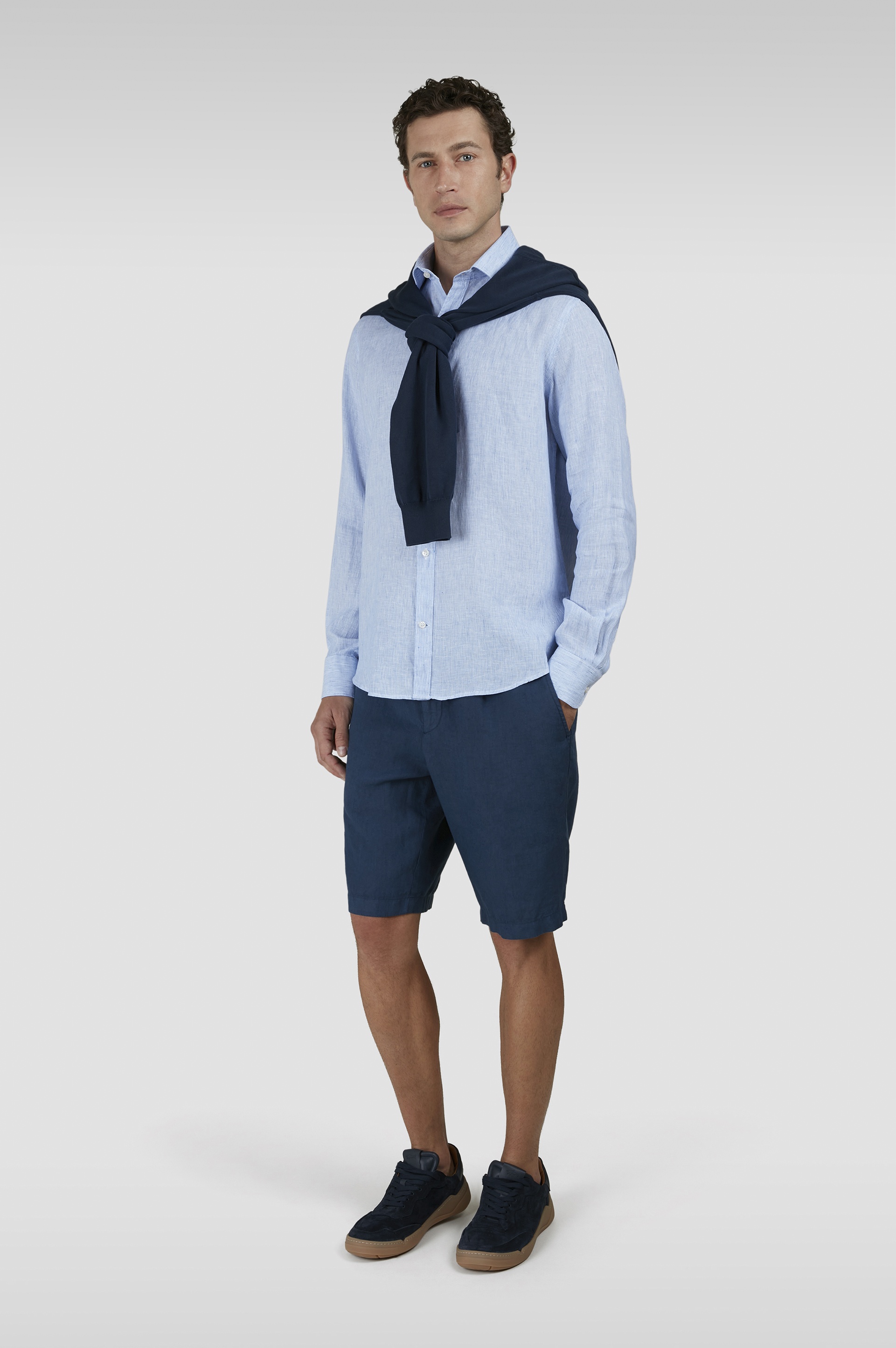 LINEN SEERSUCKER SHIRT WITH FRENCH COLLAR - 2