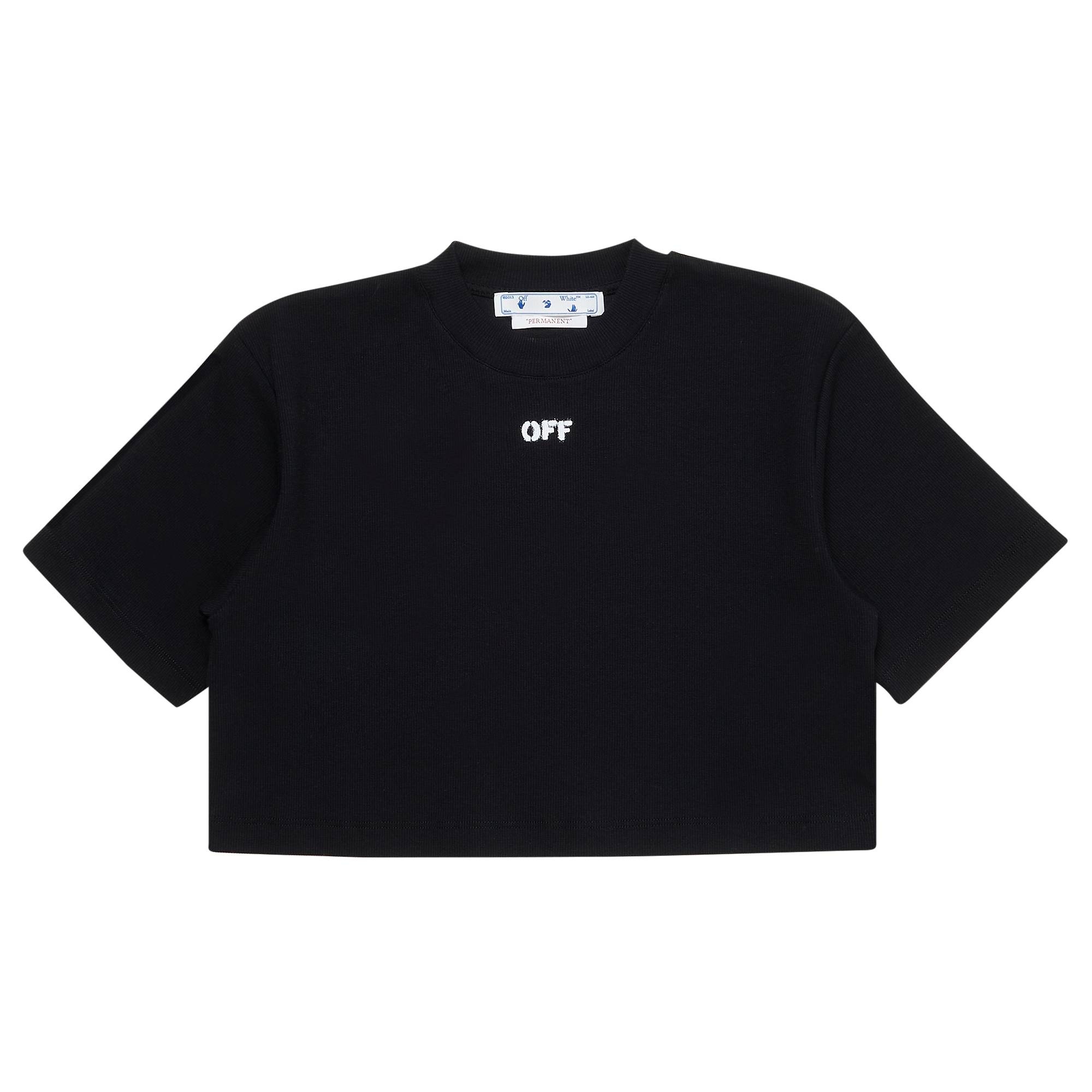 Off-White Off Stamp Ribbed Cropped Tee 'Black/White' - 1