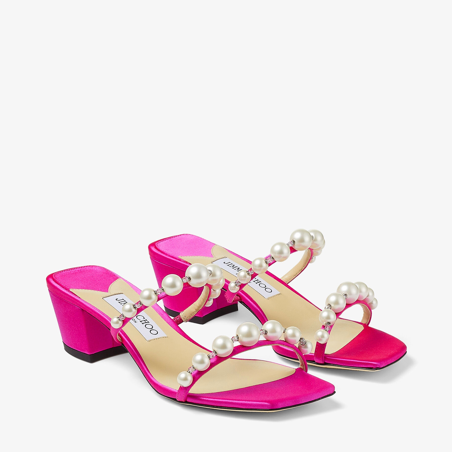 Amara 45
Fuchsia Satin Mules with Pearl Embellishment - 3