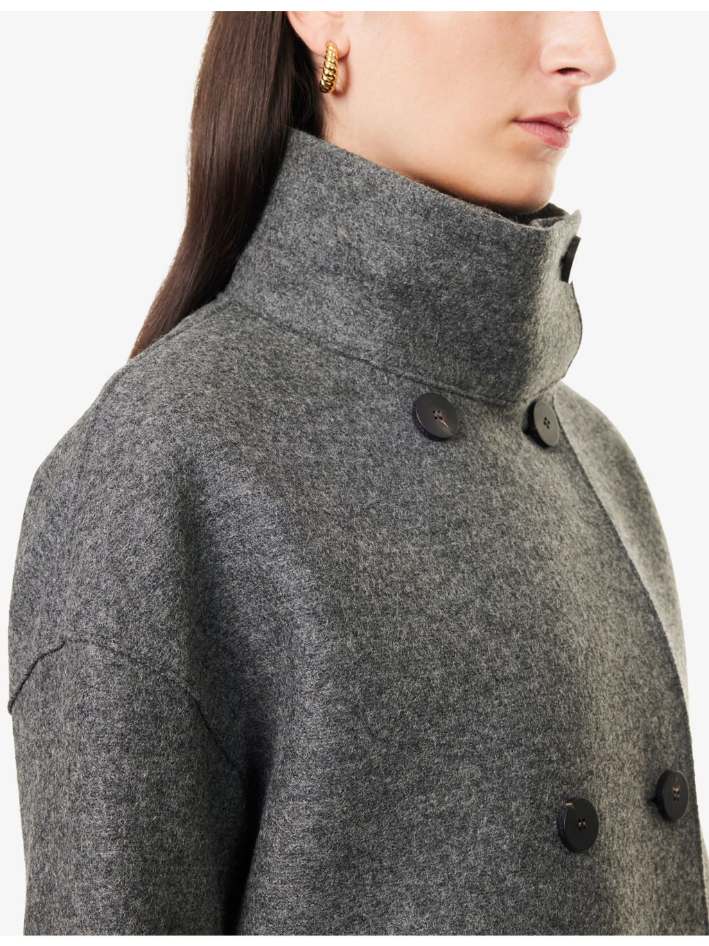 Cropped Funnel Pressed Wool Jacket - 5