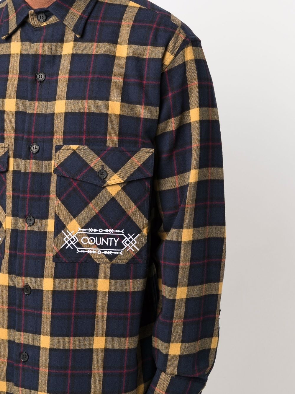 logo-embroidered plaid check overshirt - 5