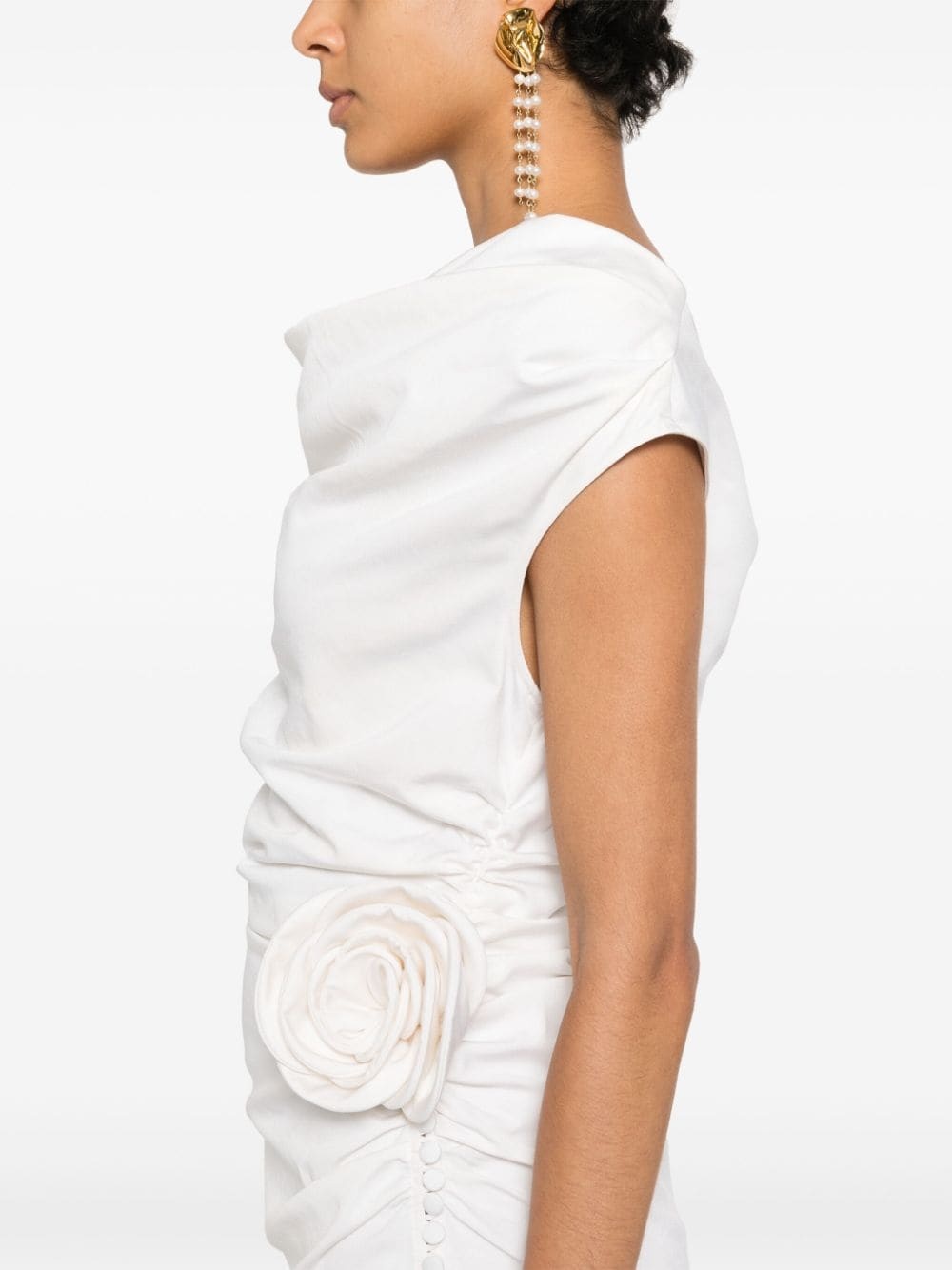 wrap shoulder silk midi dress - 5