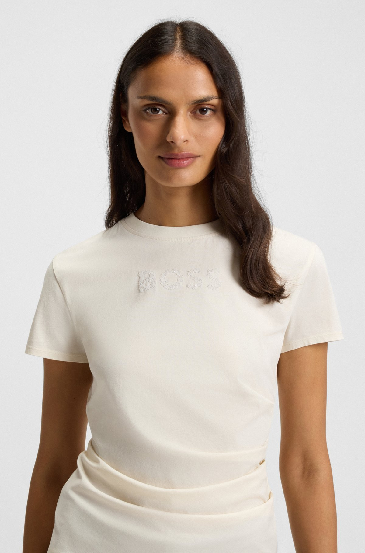 SLIM-FIT T-SHIRT IN MERCERIZED COTTON WITH EMBELLISHED LOGO - 5