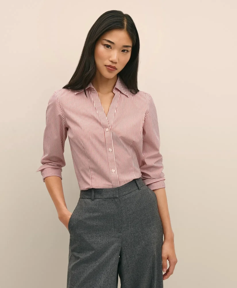 Fitted Non-Iron Stretch Supima® Cotton Striped Dress Shirt - 1