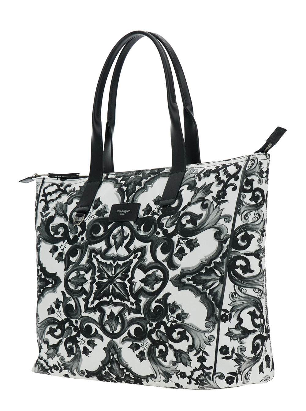 Dolce & Gabbana Men Black Tote Bag With Top Zip Closure And All-Over Print In Tech Fabric Man - 2