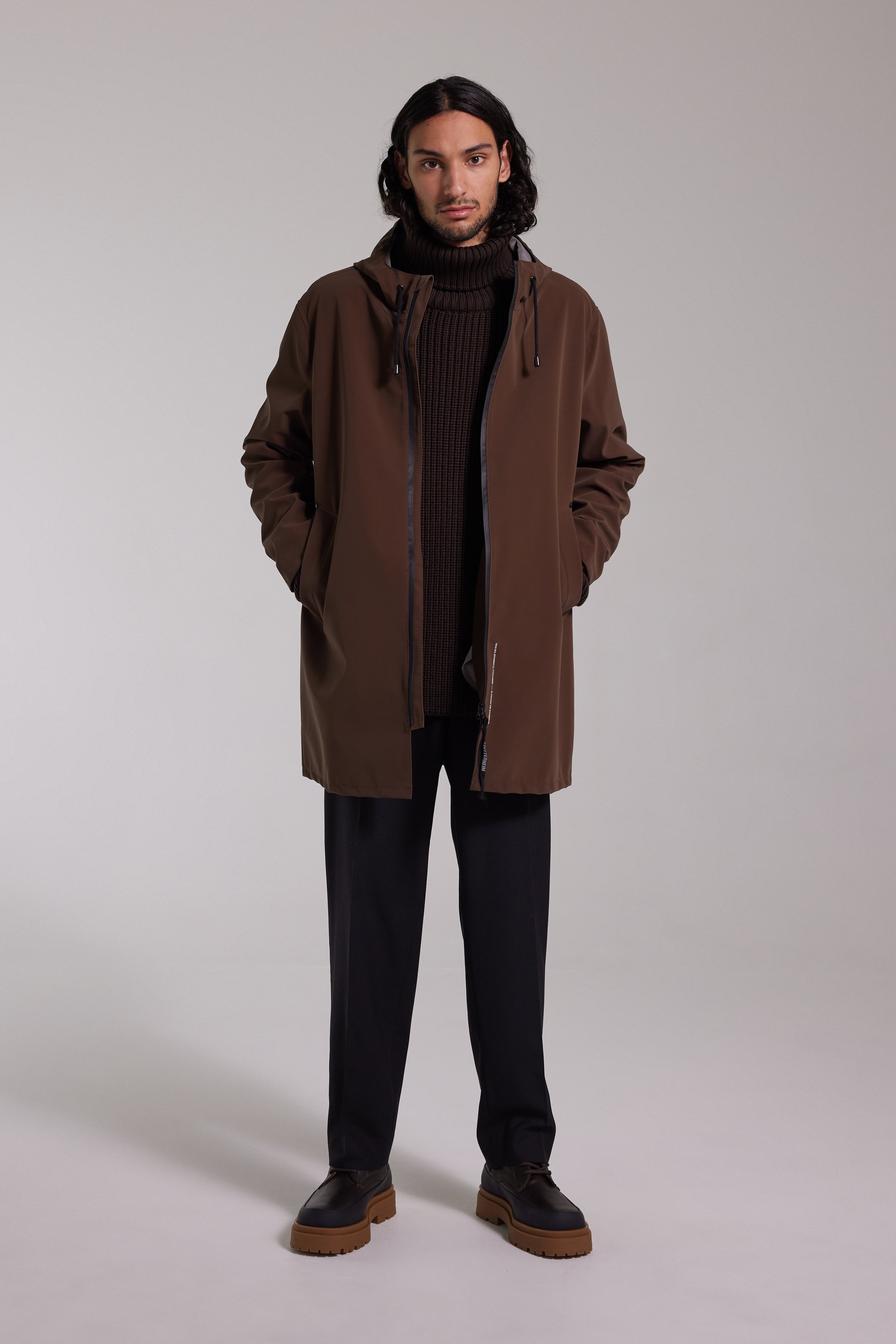 Stockholm Lightweight Matte Zip Raincoat Dark Brown - 3