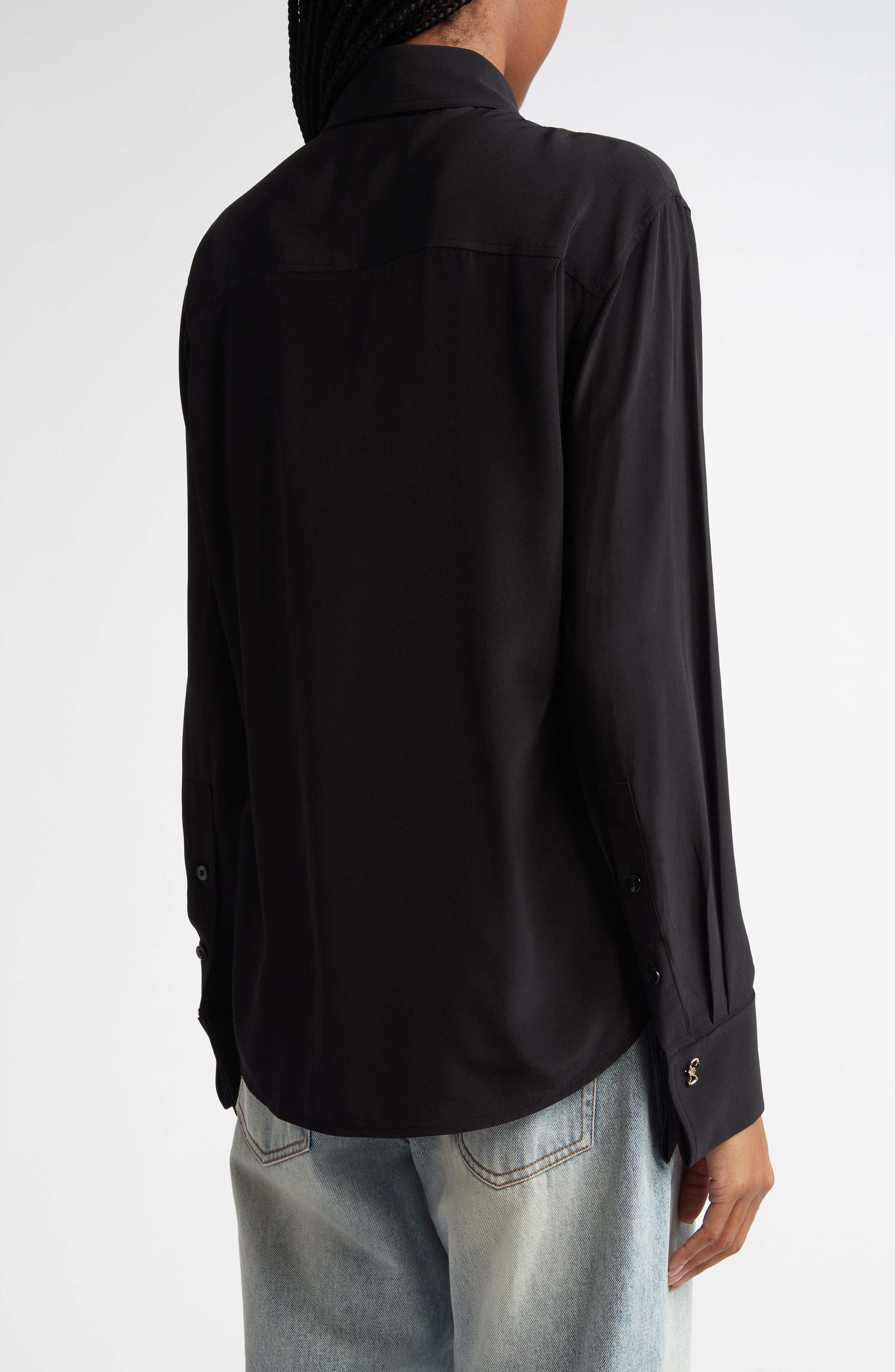 Proenza Schouler Arabella Silk Button-Up Shirt in Black at Nordstrom - 3