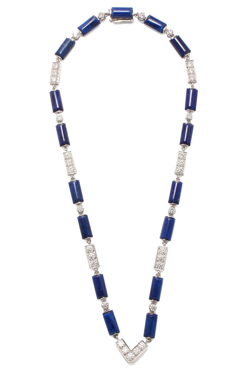 Lapis Diamond V Chain Necklace 1