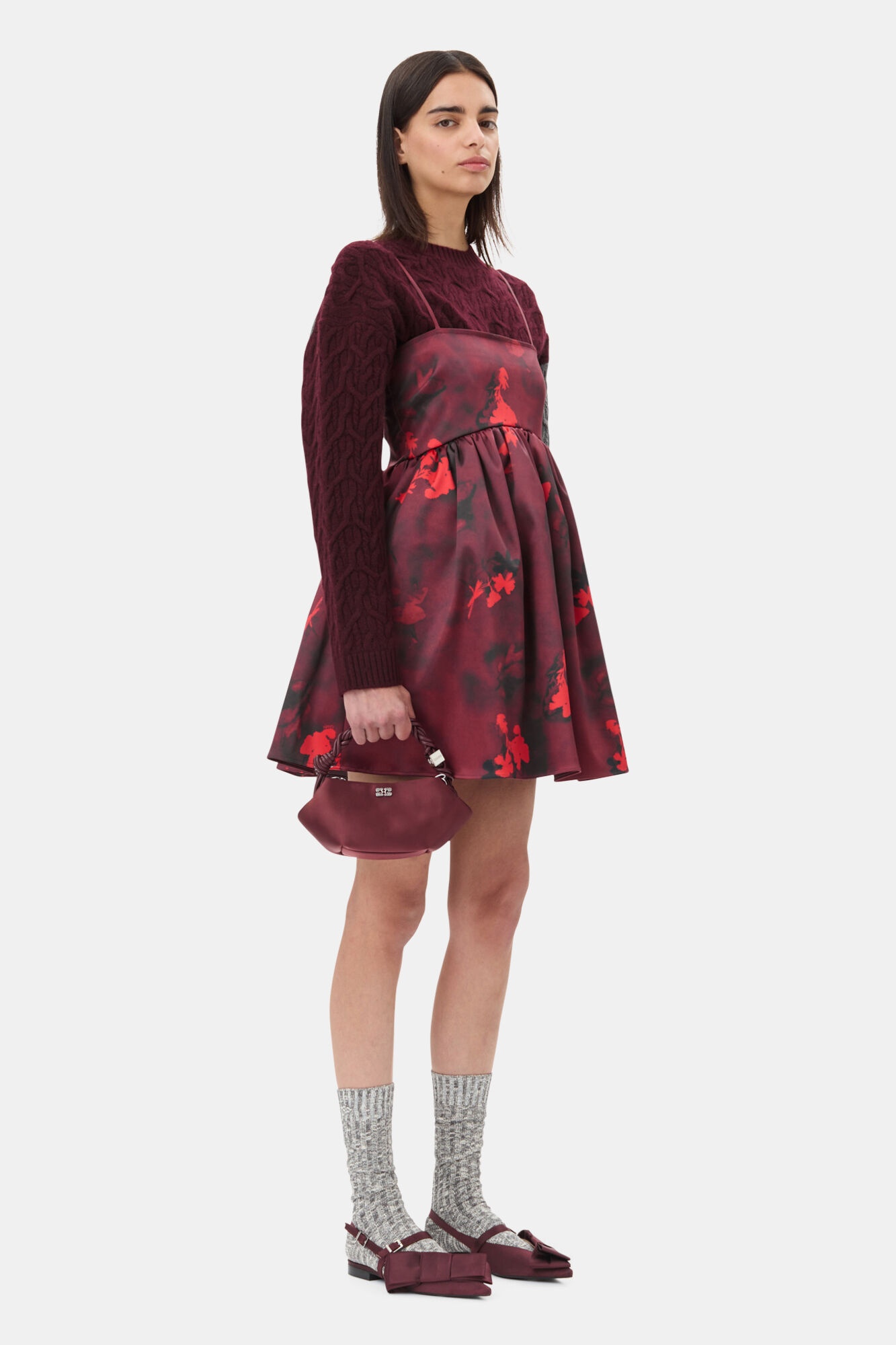 DARK BURGUNDY SATIN MINI GANNI BOU BAG - 4