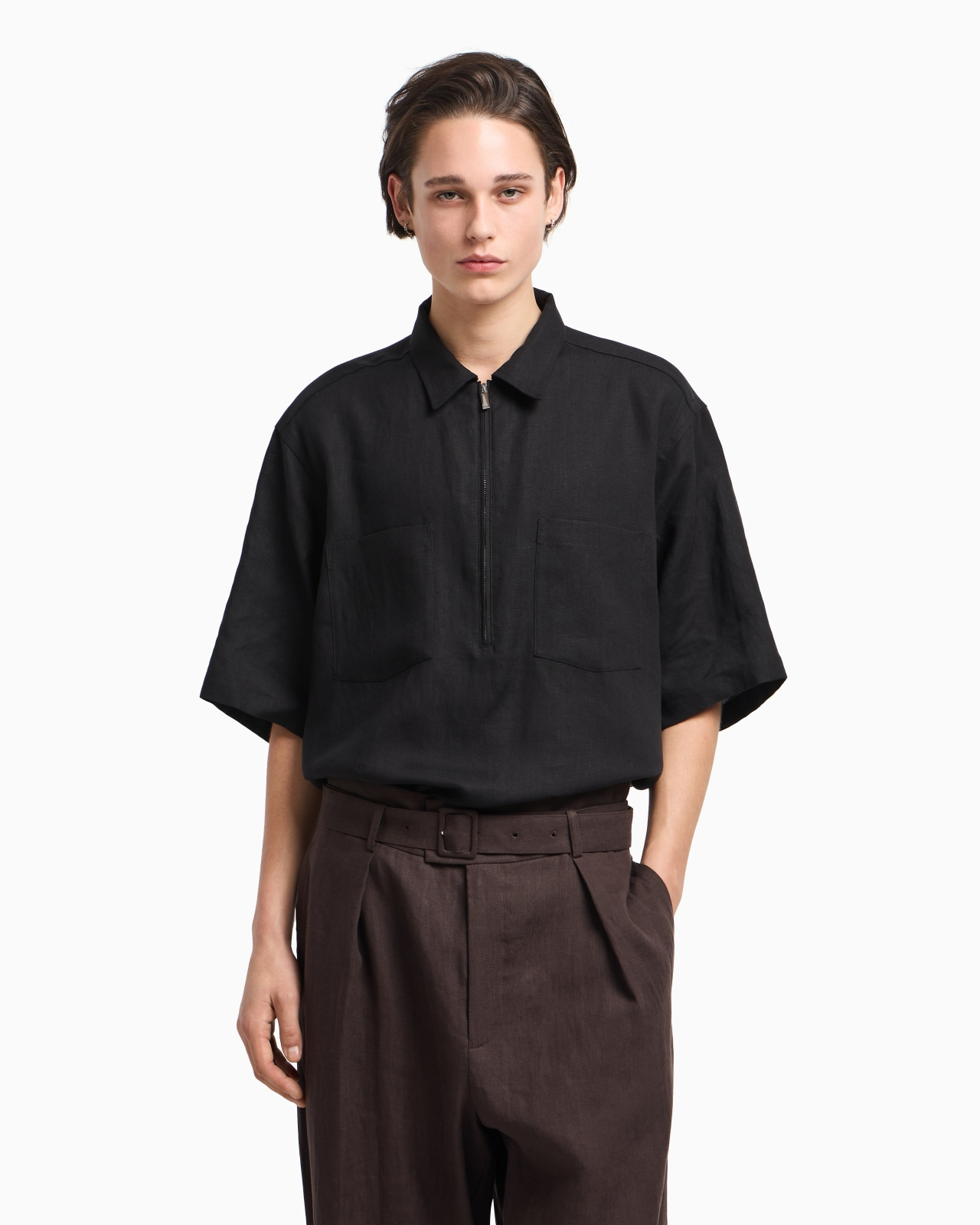 PURE LINEN SHIRT WITH PARTIAL ZIP - 4