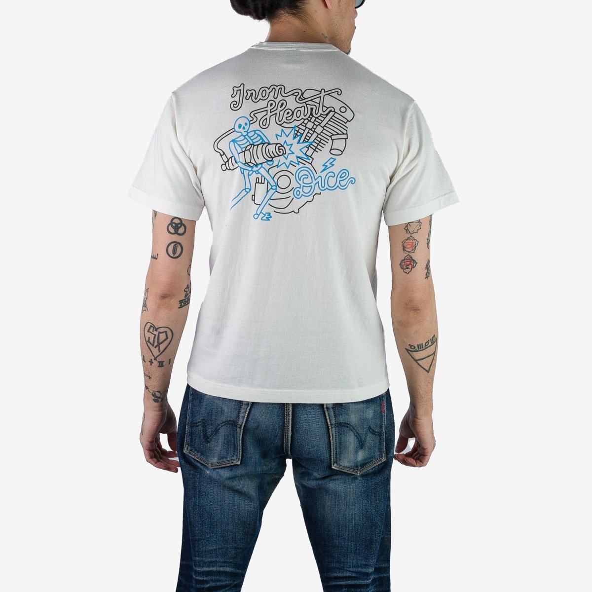 IHT-IHxDM-01 Iron Heart x DicE x Giulio Miglietta Collaboration Printed 6.5oz Loopwheel Crew Neck T- - 4