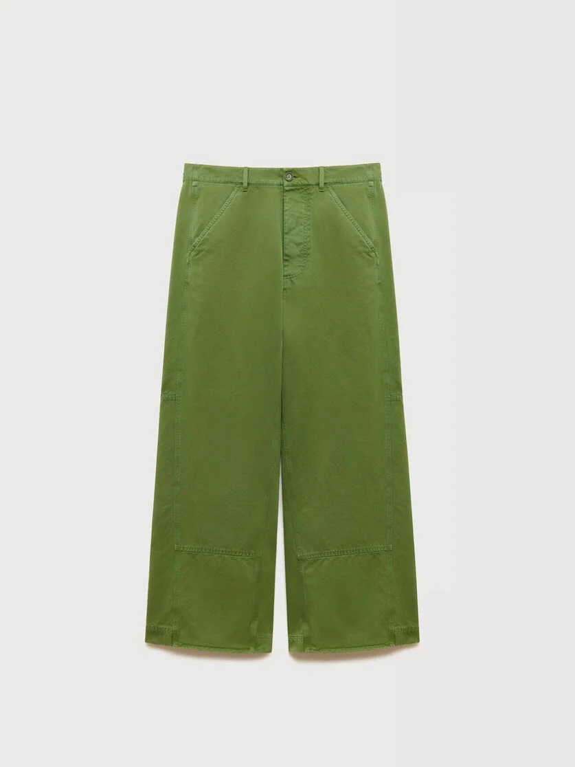 GREEN COTTON LOOSE WORKWEAR TROUSERS - 1
