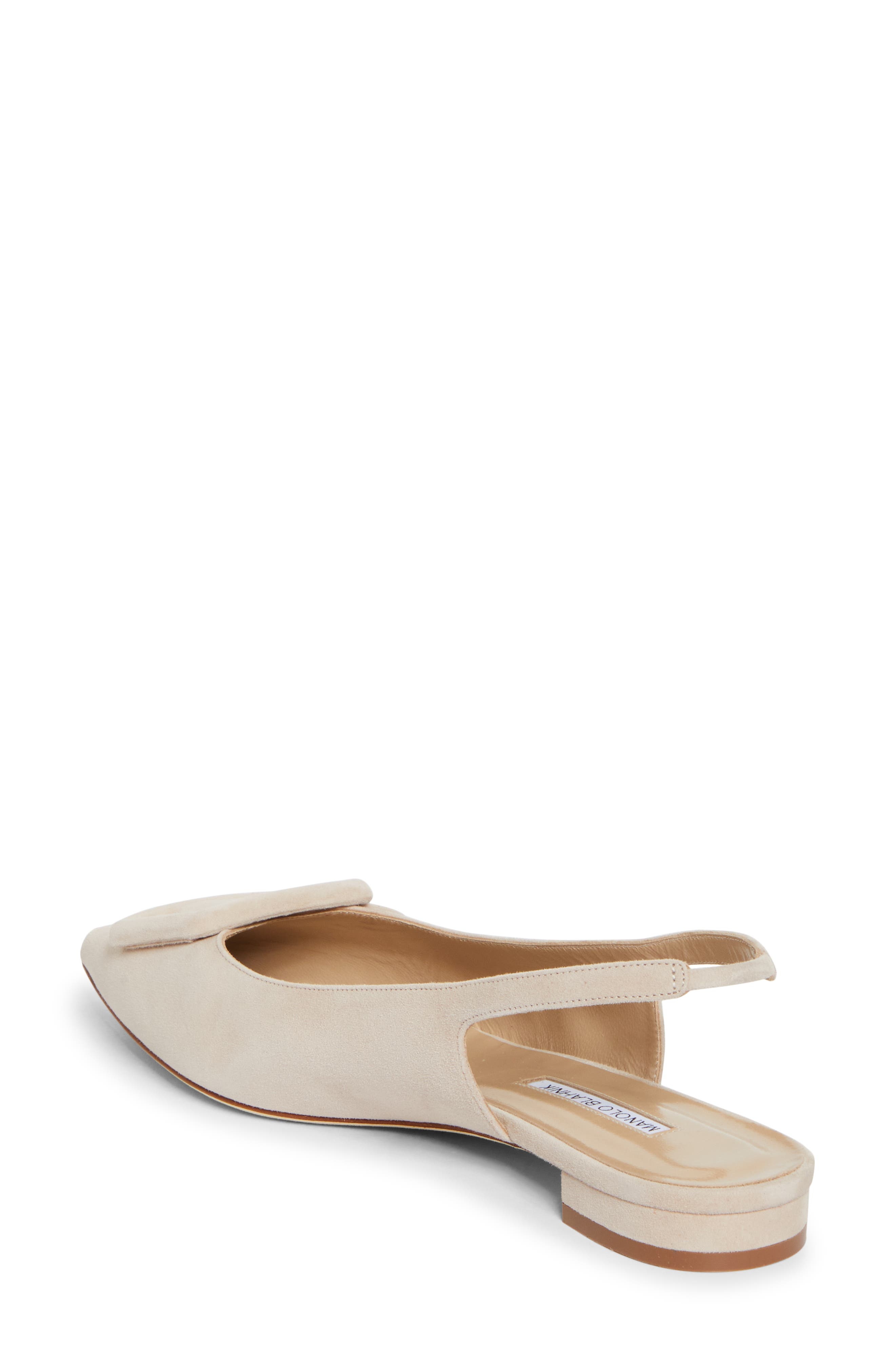Manolo Blahnik Maylura Buckle Pointed Toe Slingback Flat in Light Beige at Nordstrom - 2