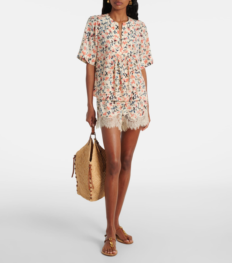 ULLA JOHNSON Noella floral lace-trimmed silk shorts outlook