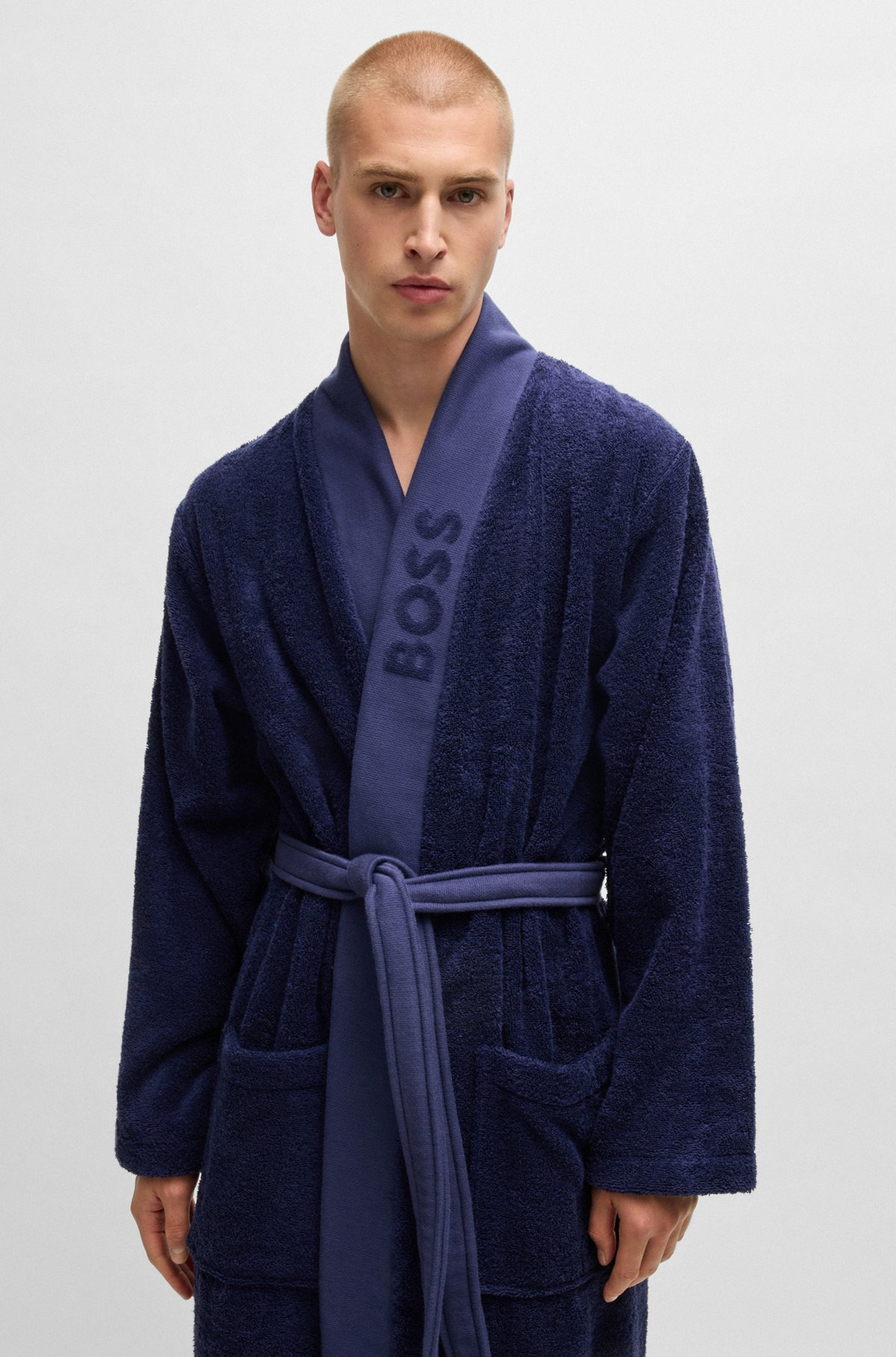 LOGO-LAPEL DRESSING GOWN IN LONG-FIBER COTTON - 7