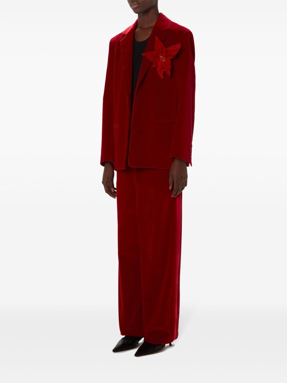 floral-appliquÃ© velour blazer - 2