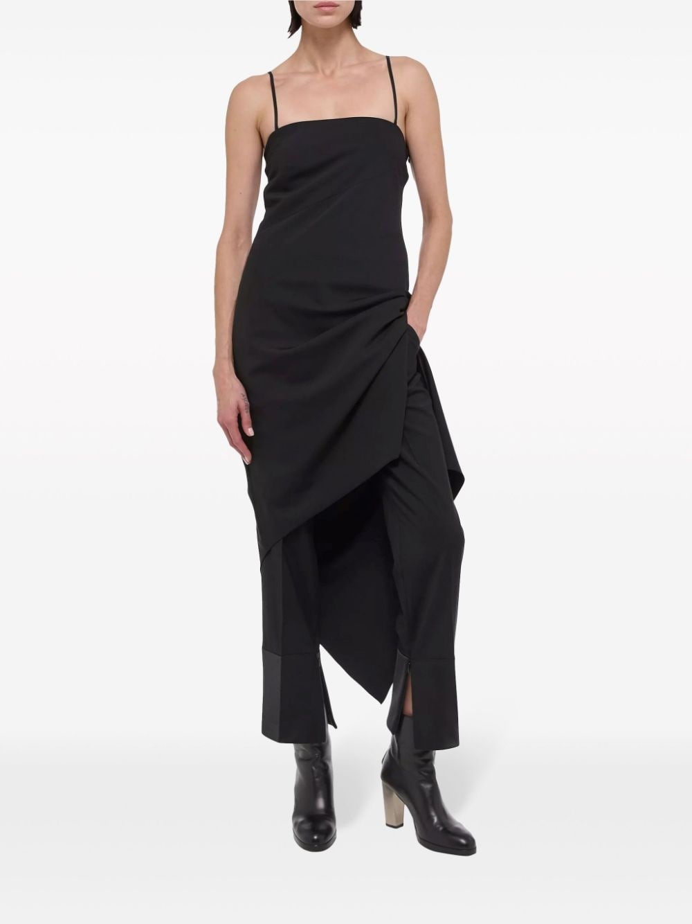 asymmetric virgin wool midi dress - 2
