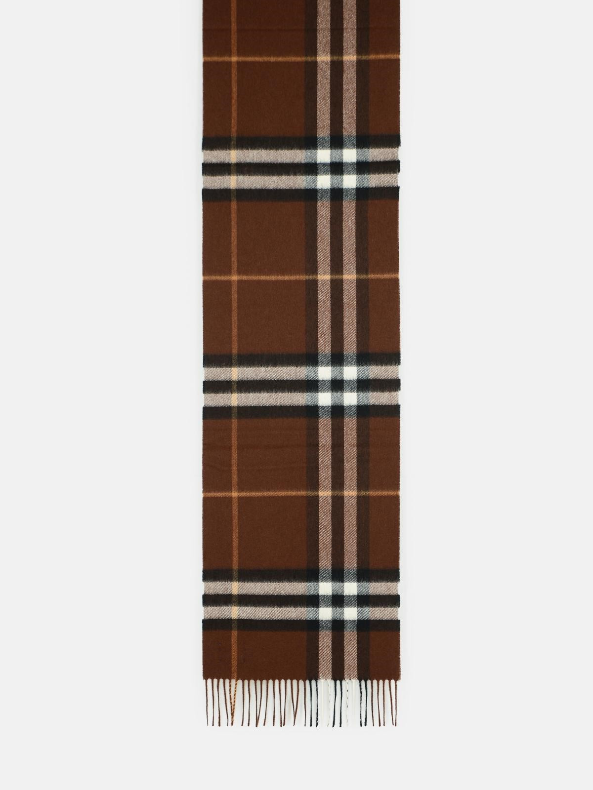 'MU GIANT CHECK' BROWN CASHMERE SCARF - 2
