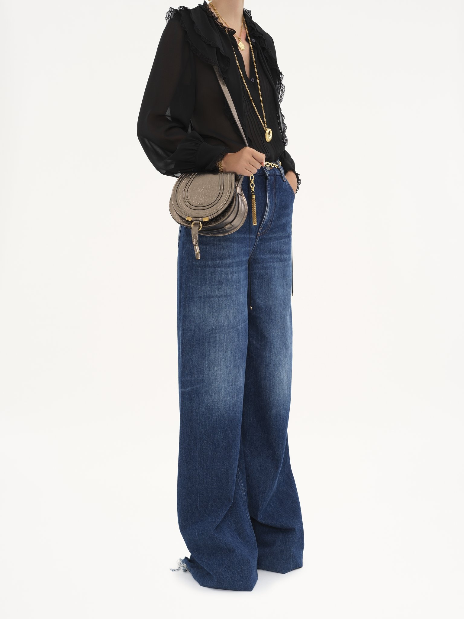 SMALL MARCIE SADDLE BAG IN METALLIZED LEATHER - 7