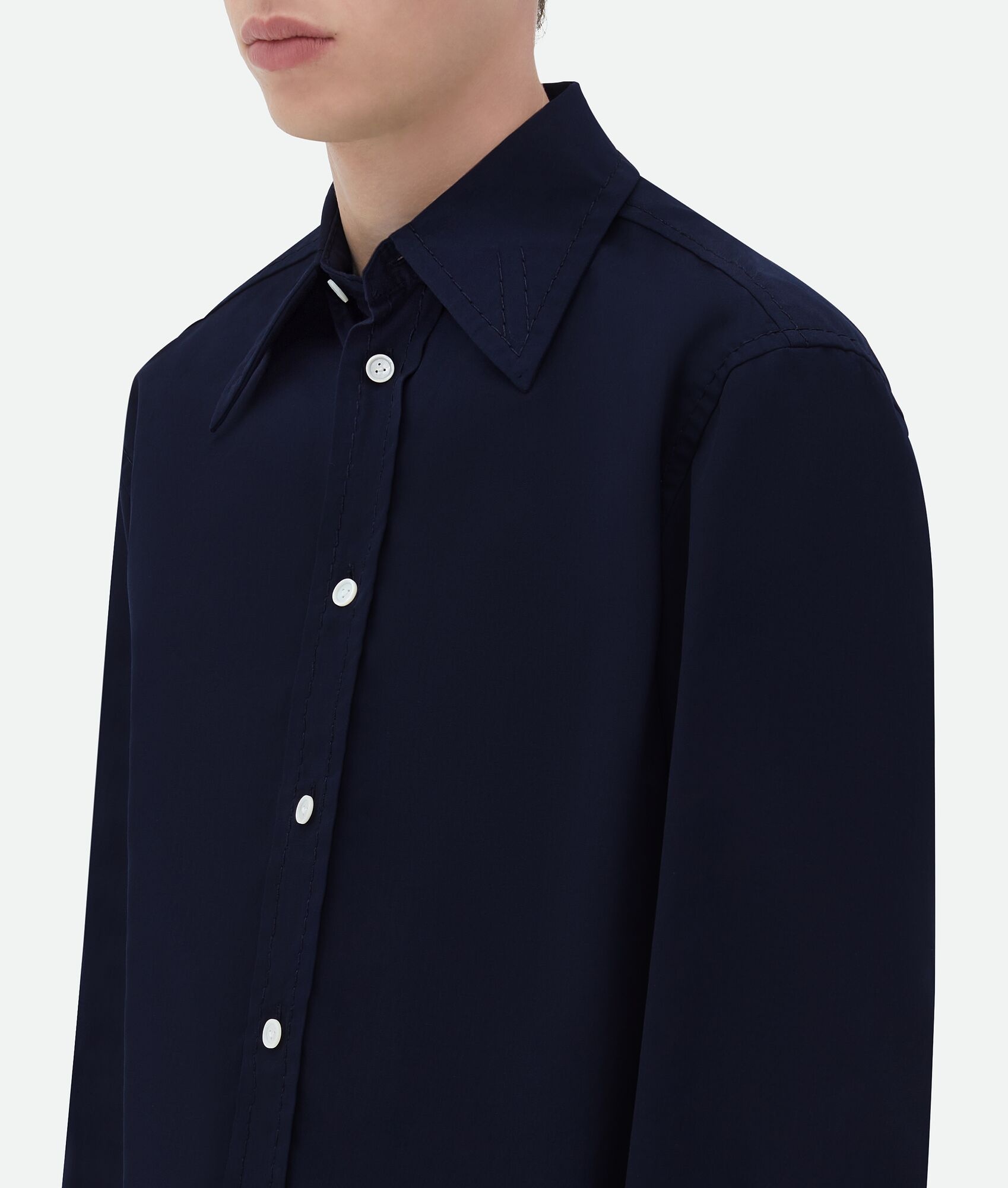 Cotton Shirt With Top Stitching - 4