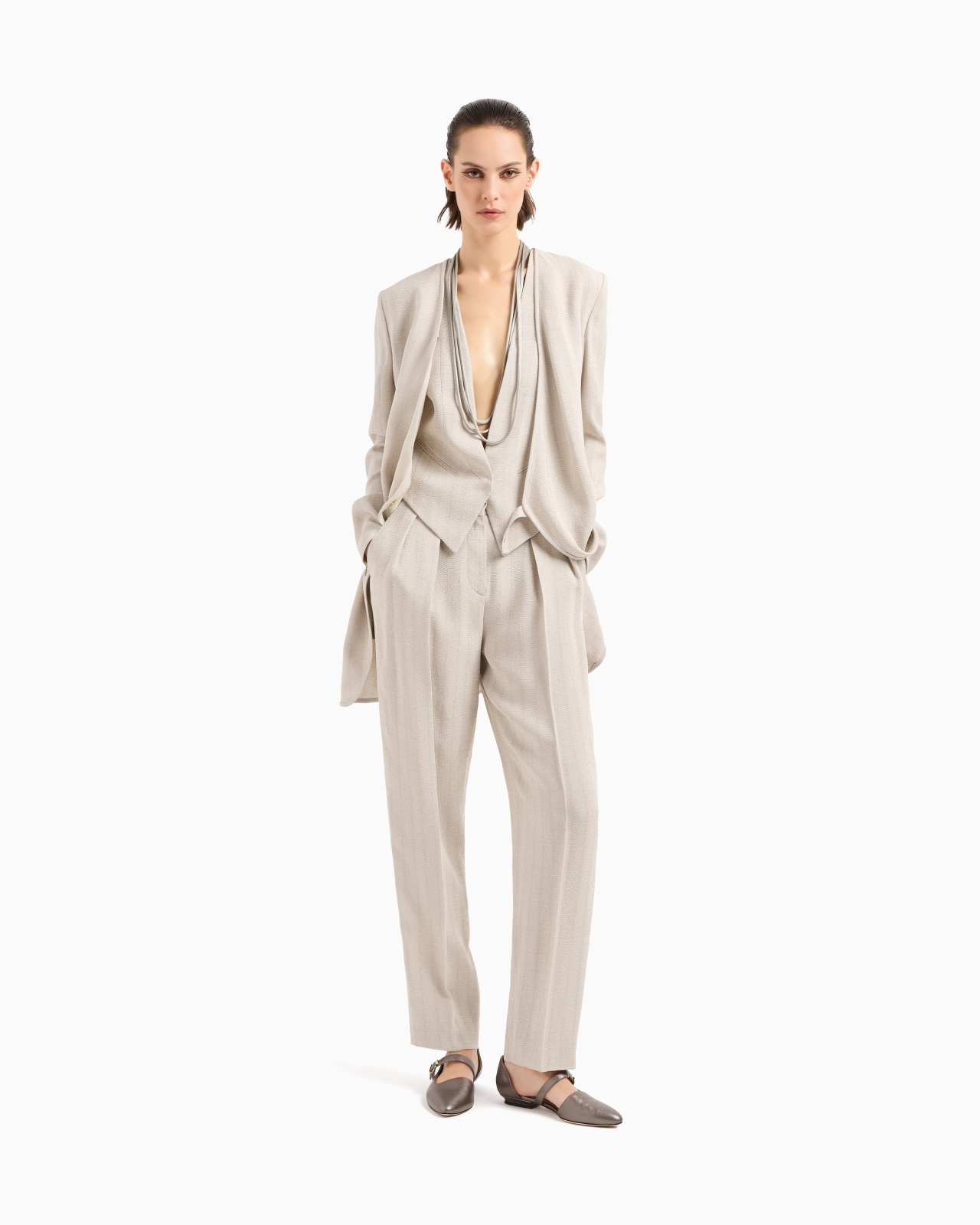 SINGLE-BREASTED WAISTCOAT IN ARMURE VISCOSE CRÊPE - 2