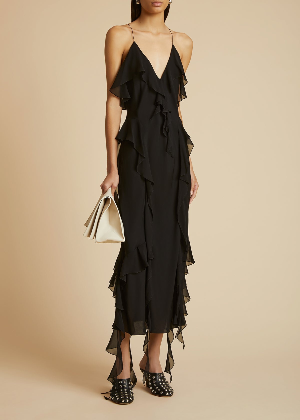 【関税込み】KHAITE ブラック Pim ミディアムドレス Black Pim Midi Dress by KHAITE on Sale