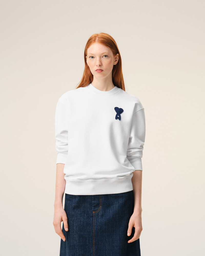 WHITE COTTON KNITTED AMI DE COEUR SWEATSHIRT 3