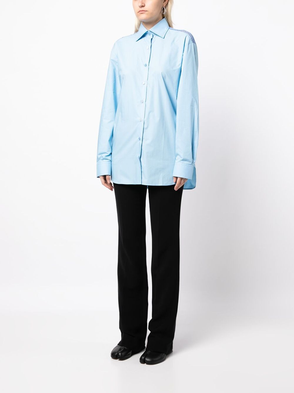 mesh-panel cotton-poplin shirt - 3