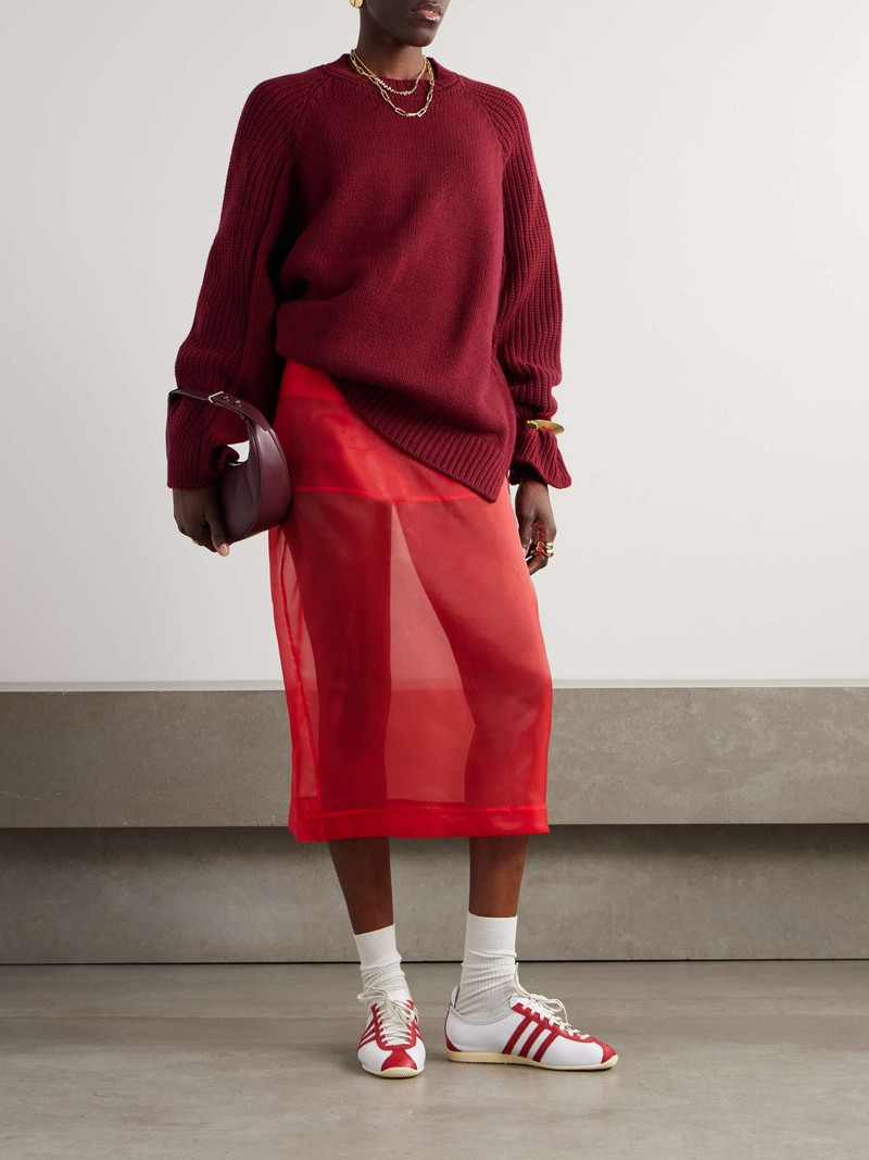 The Frankie Shop Peri silk-blend organza midi skirt Red outlook