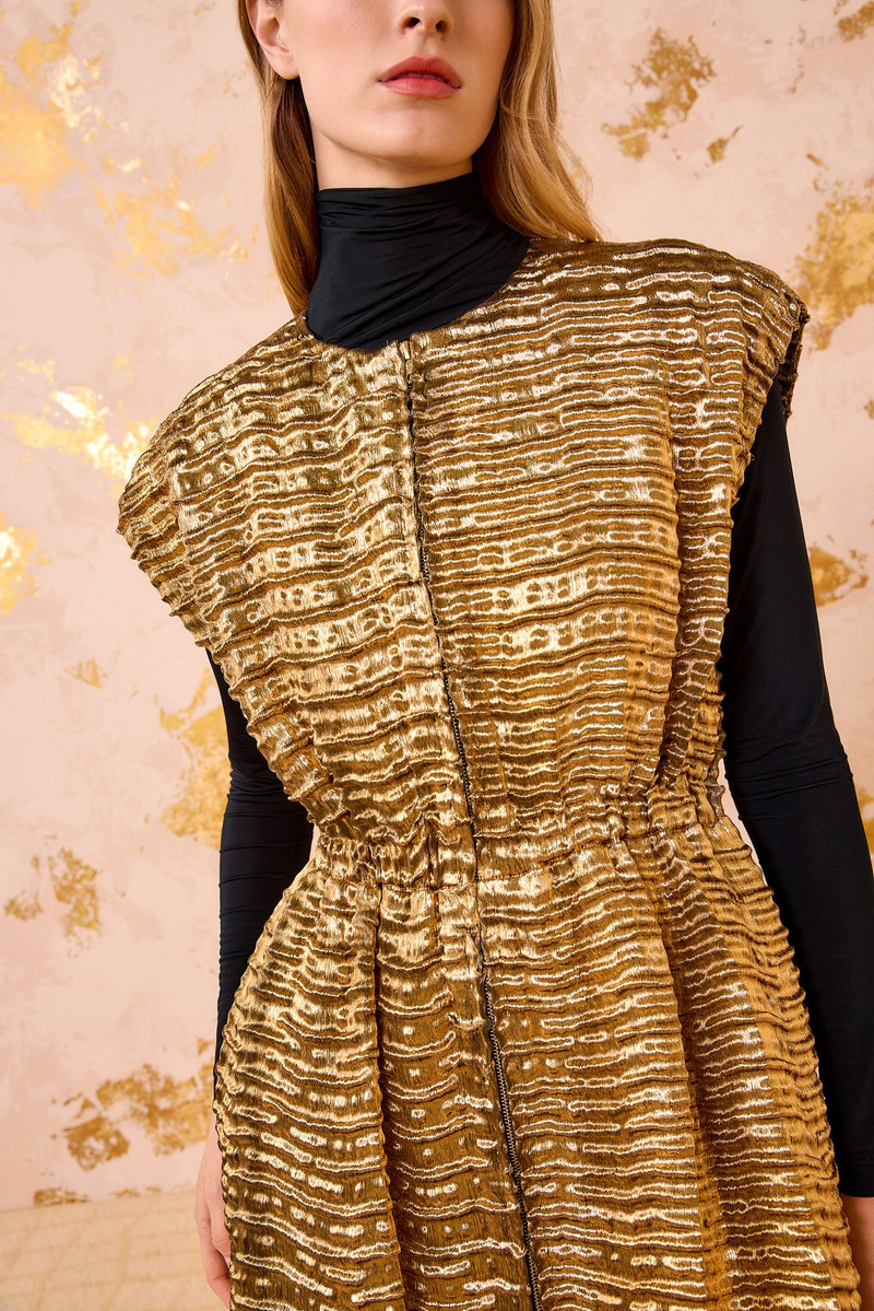 ULLA JOHNSON Agathe Metallic Short Sleeve Coat outlook