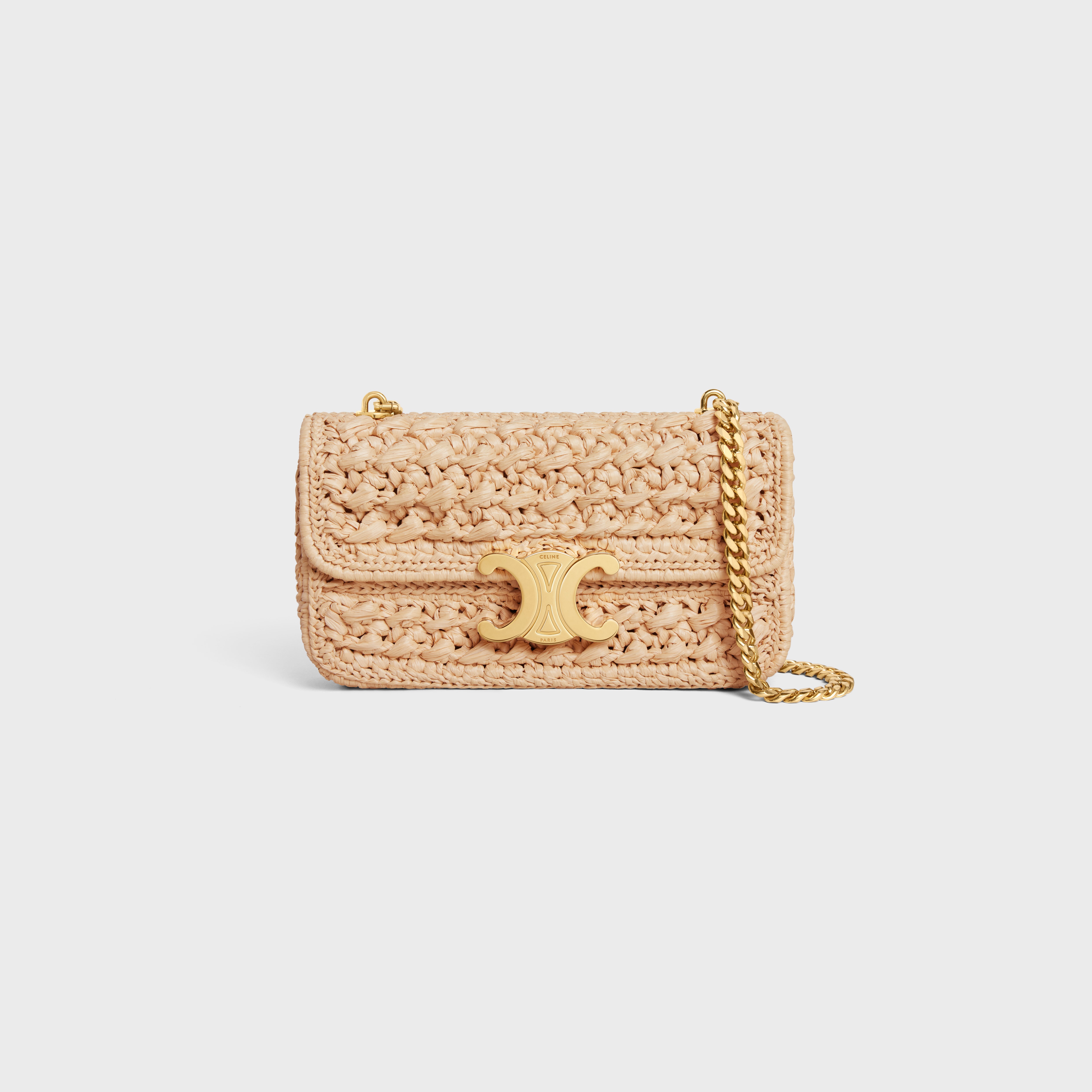CELINE CHAIN SHOULDER BAG CLAUDE in RAFFIA EFFECT TEXTILE