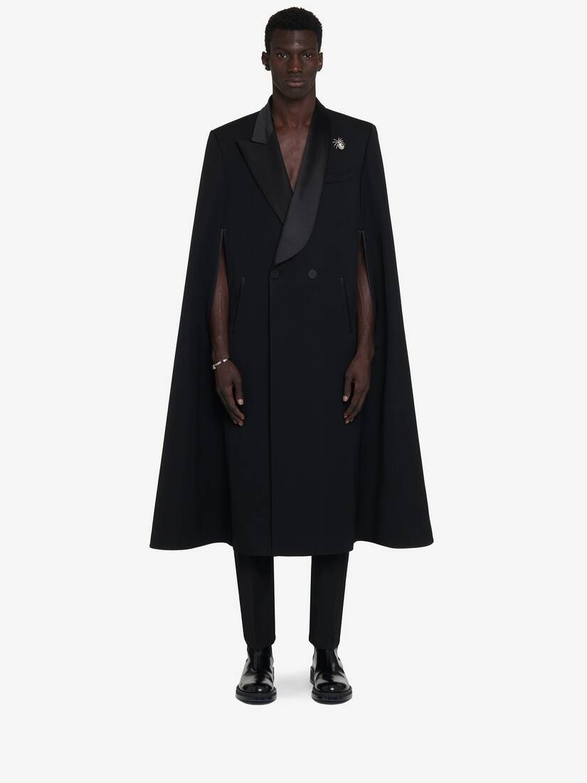 Men's Tailored Cape Coat in Black - 2